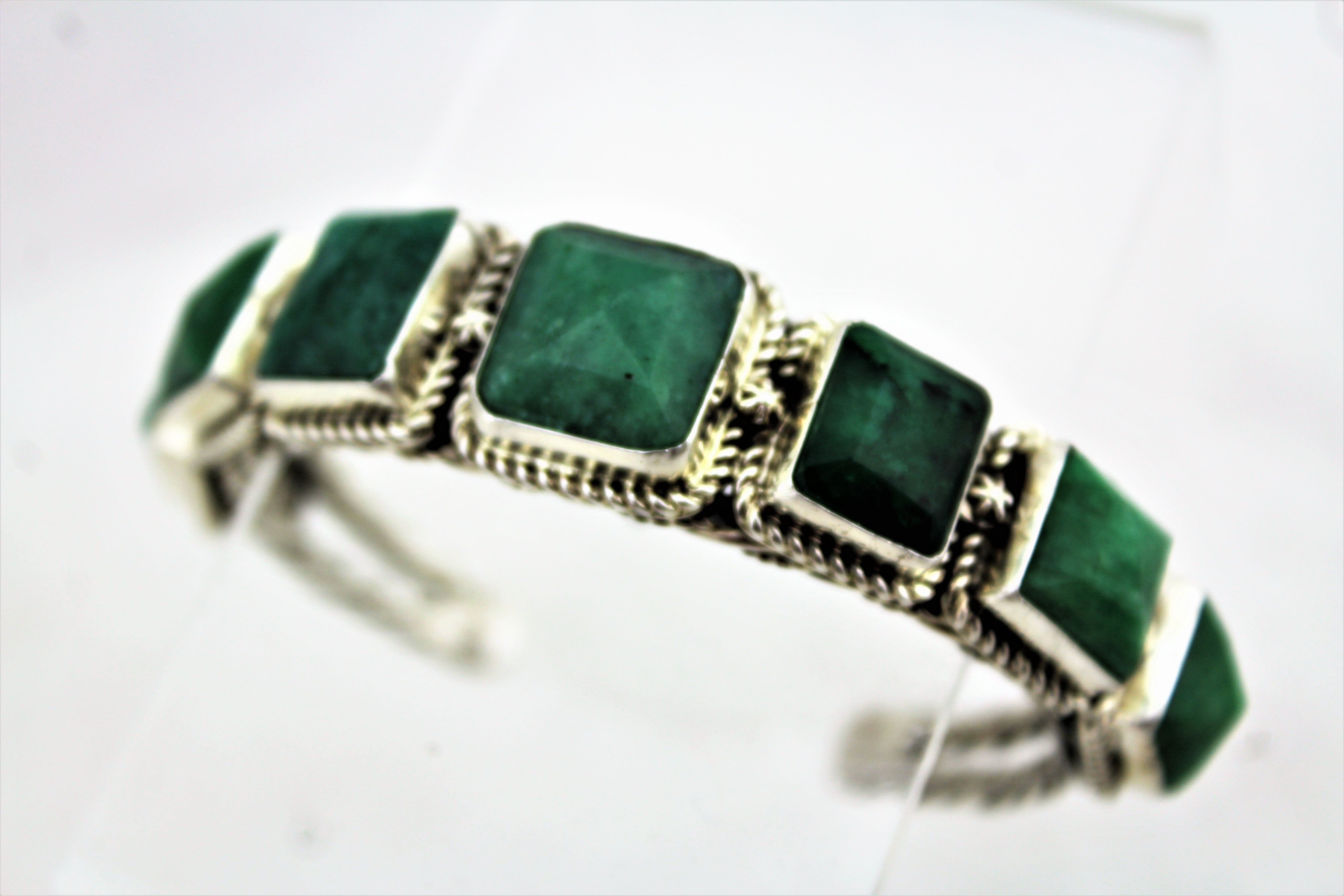 Natural Emeralds Sterling Silver Bracelet