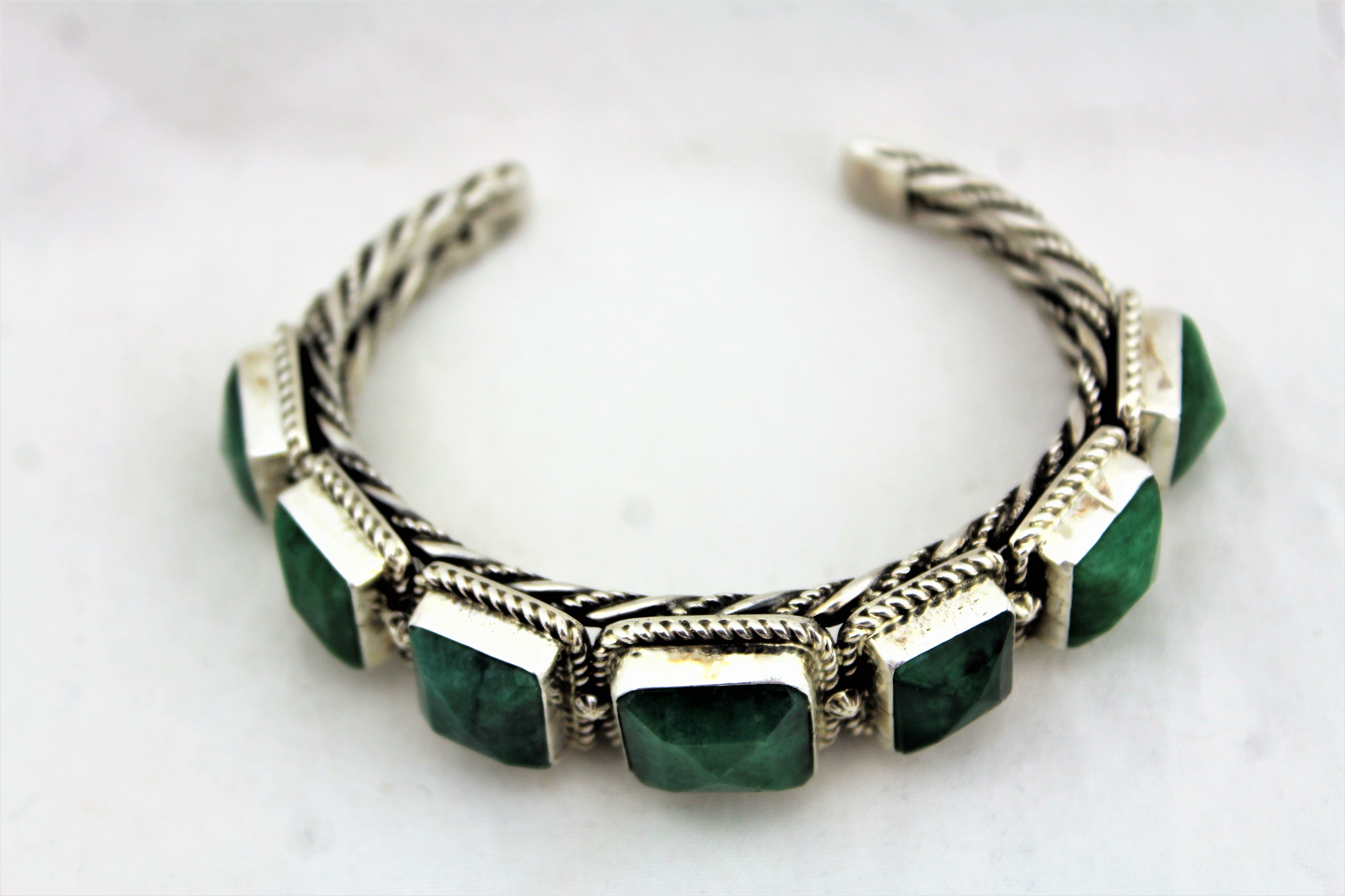 Natural Emeralds Sterling Silver Bracelet