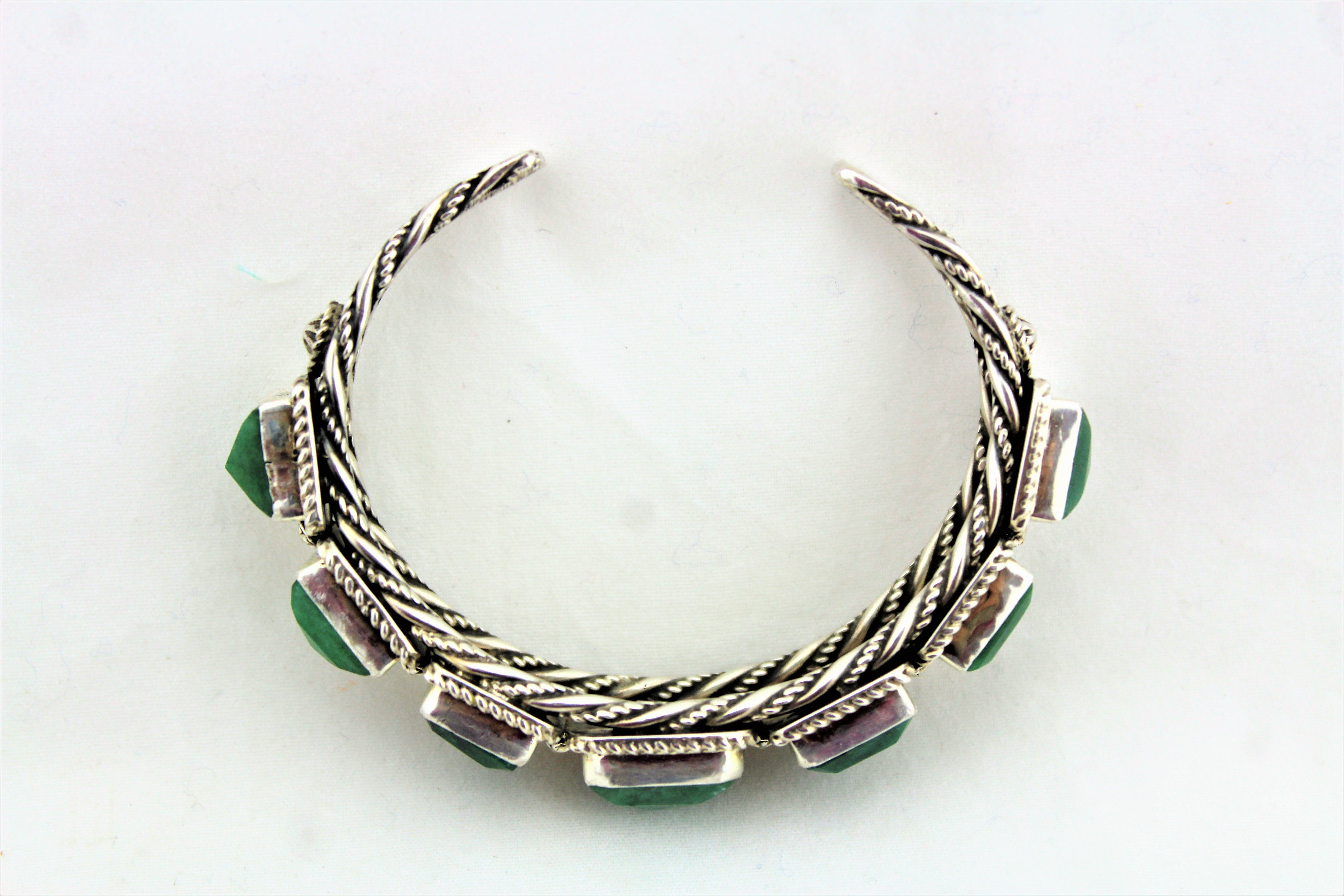 Natural Emeralds Sterling Silver Bracelet