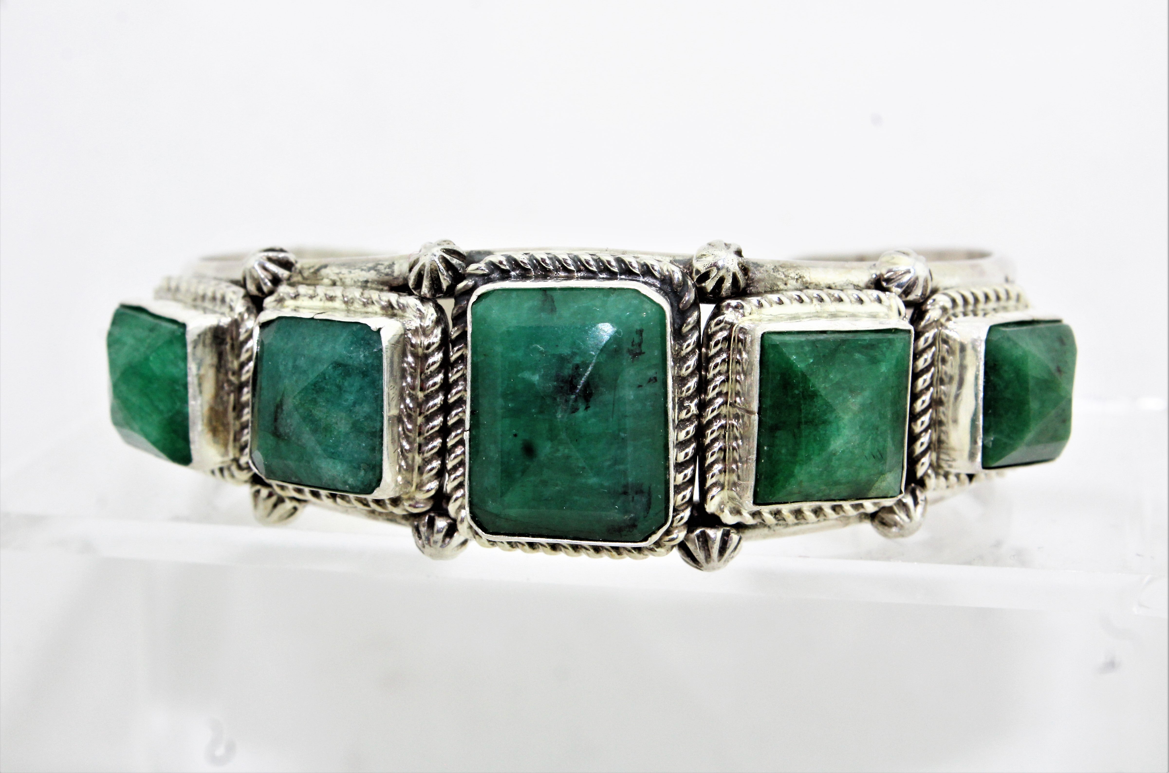 Natural Emeralds Sterling Silver Bracelet