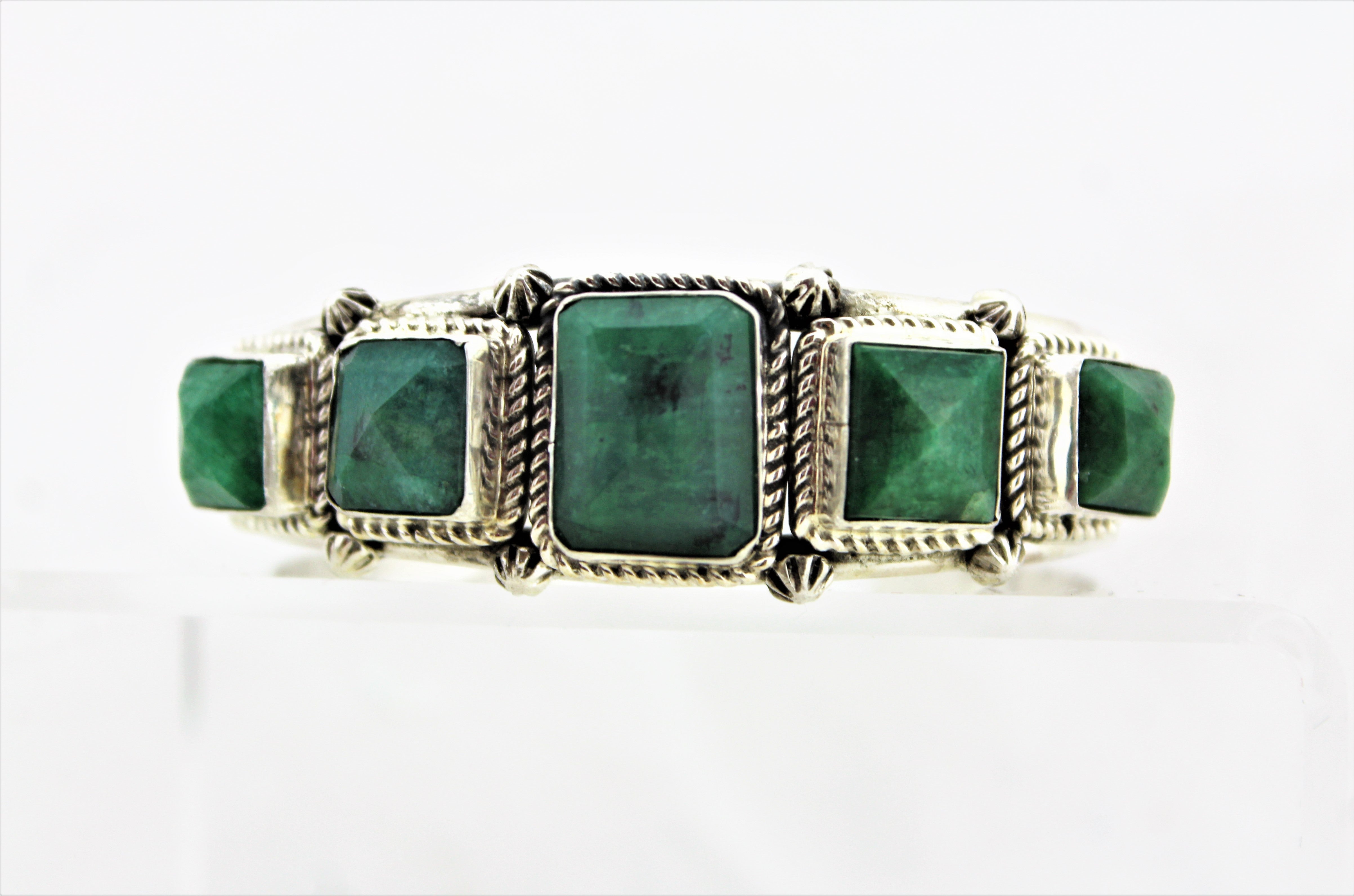 Natural Emeralds Sterling Silver Bracelet