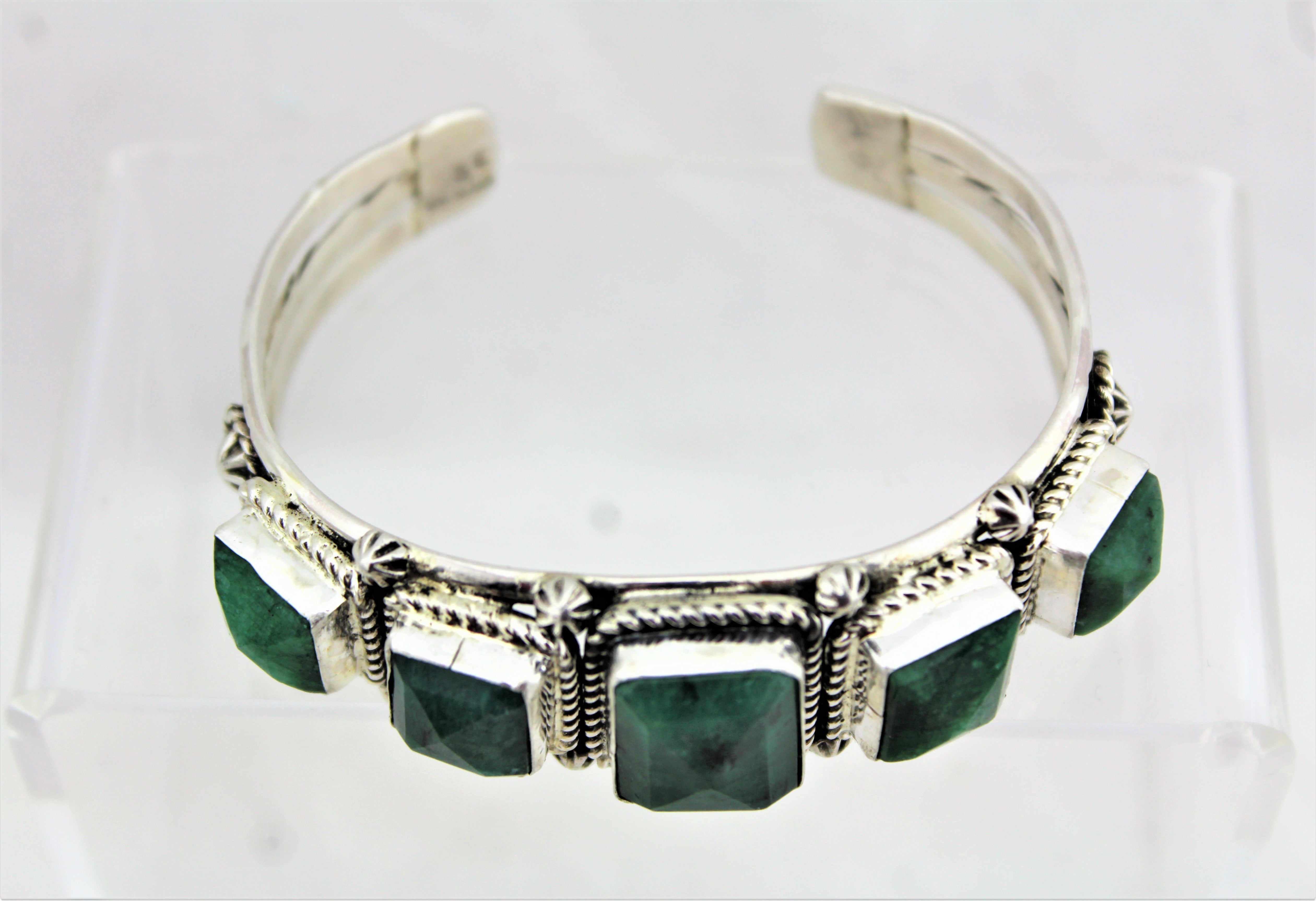 Natural Emeralds Sterling Silver Bracelet