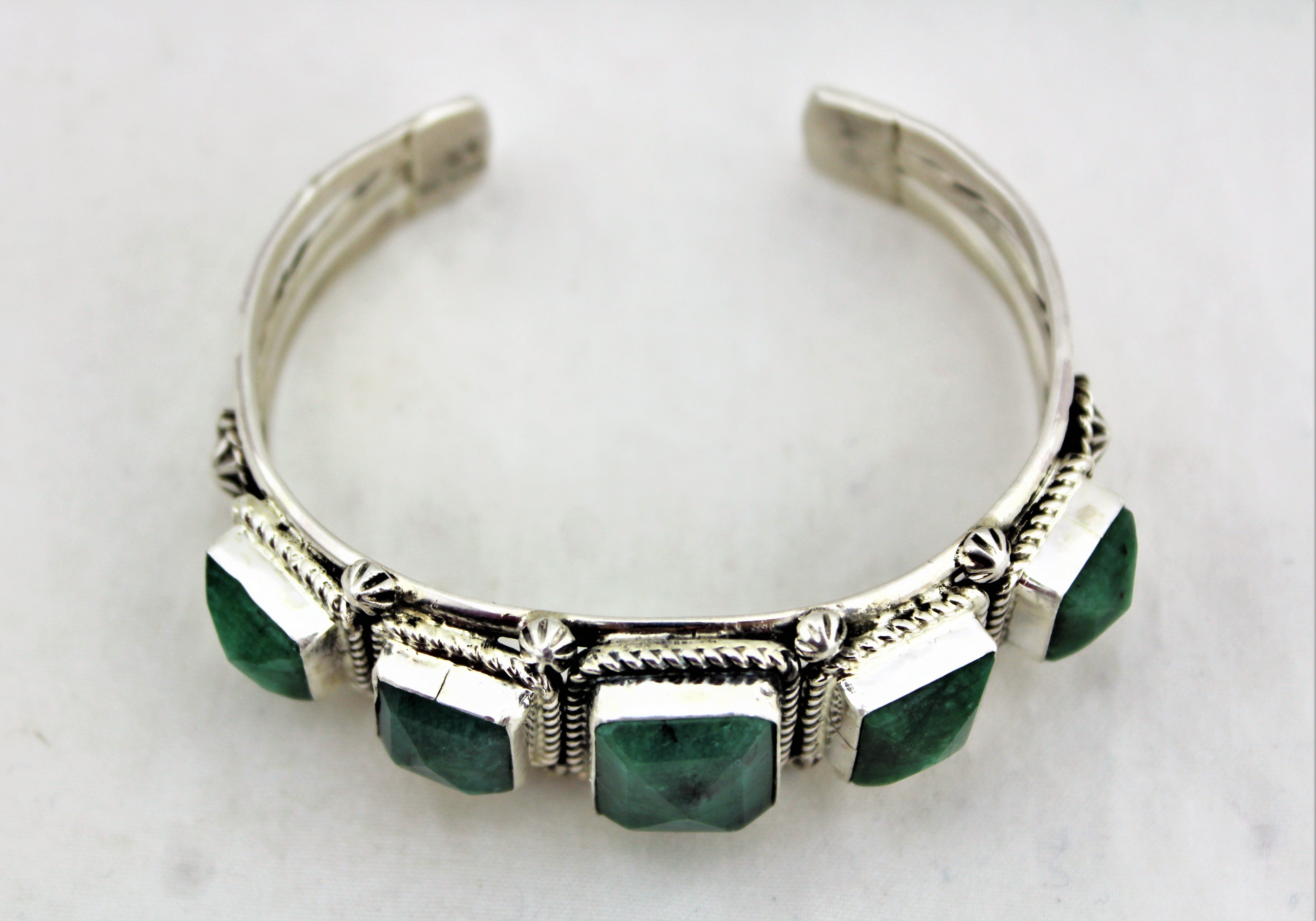 Natural Emeralds Sterling Silver Bracelet