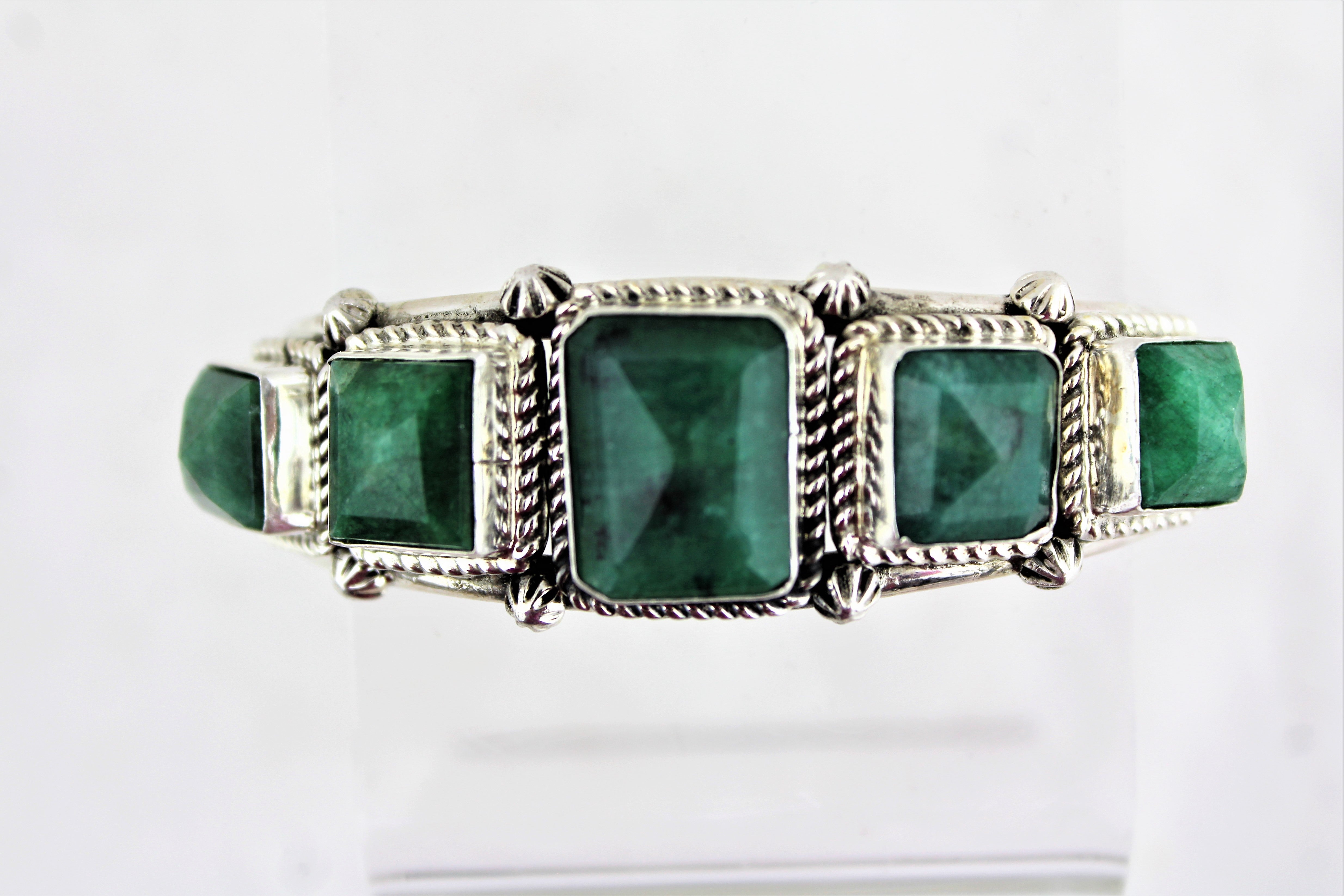 Natural Emeralds Sterling Silver Bracelet