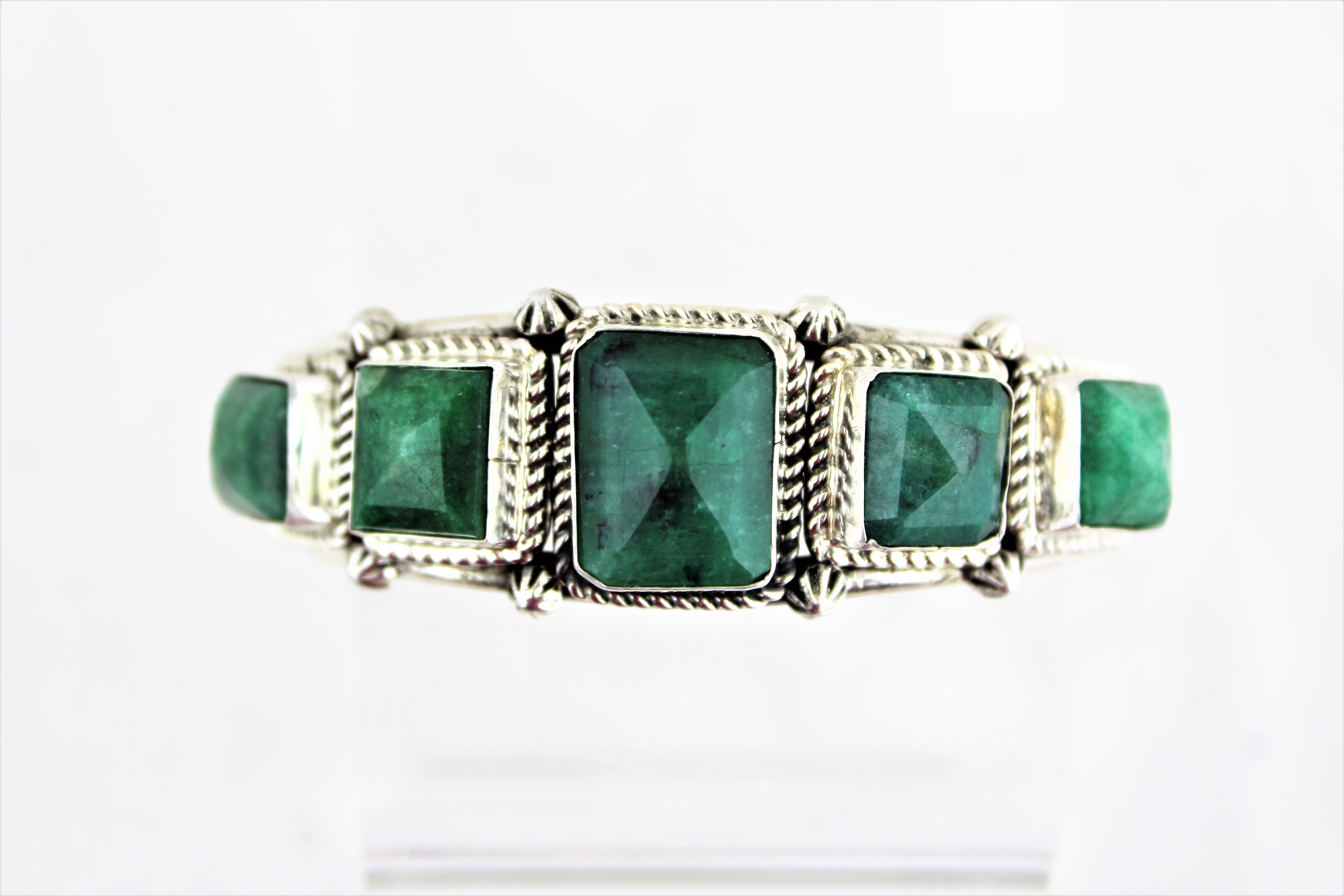 Natural Emeralds Sterling Silver Bracelet