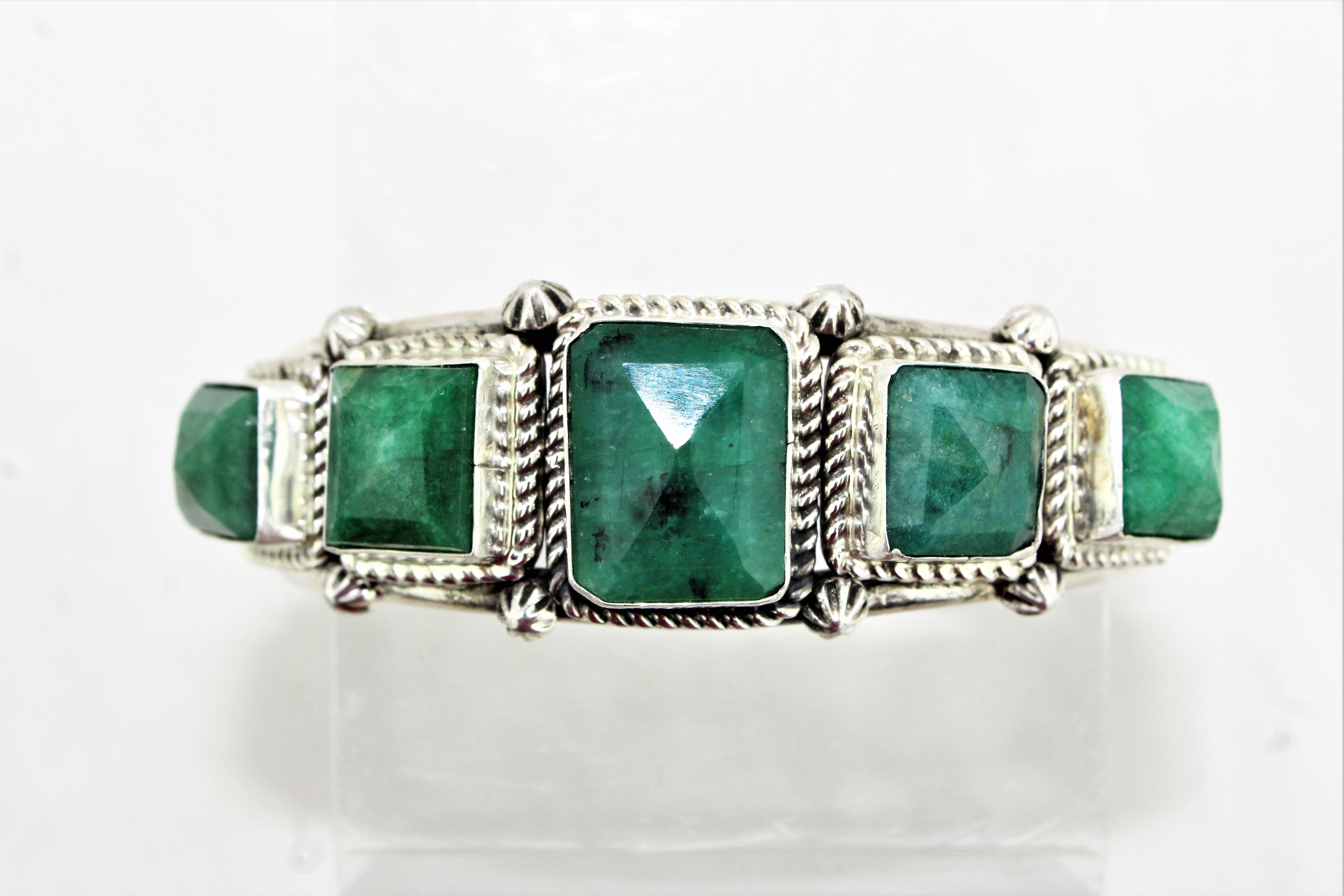 Natural Emeralds Sterling Silver Bracelet