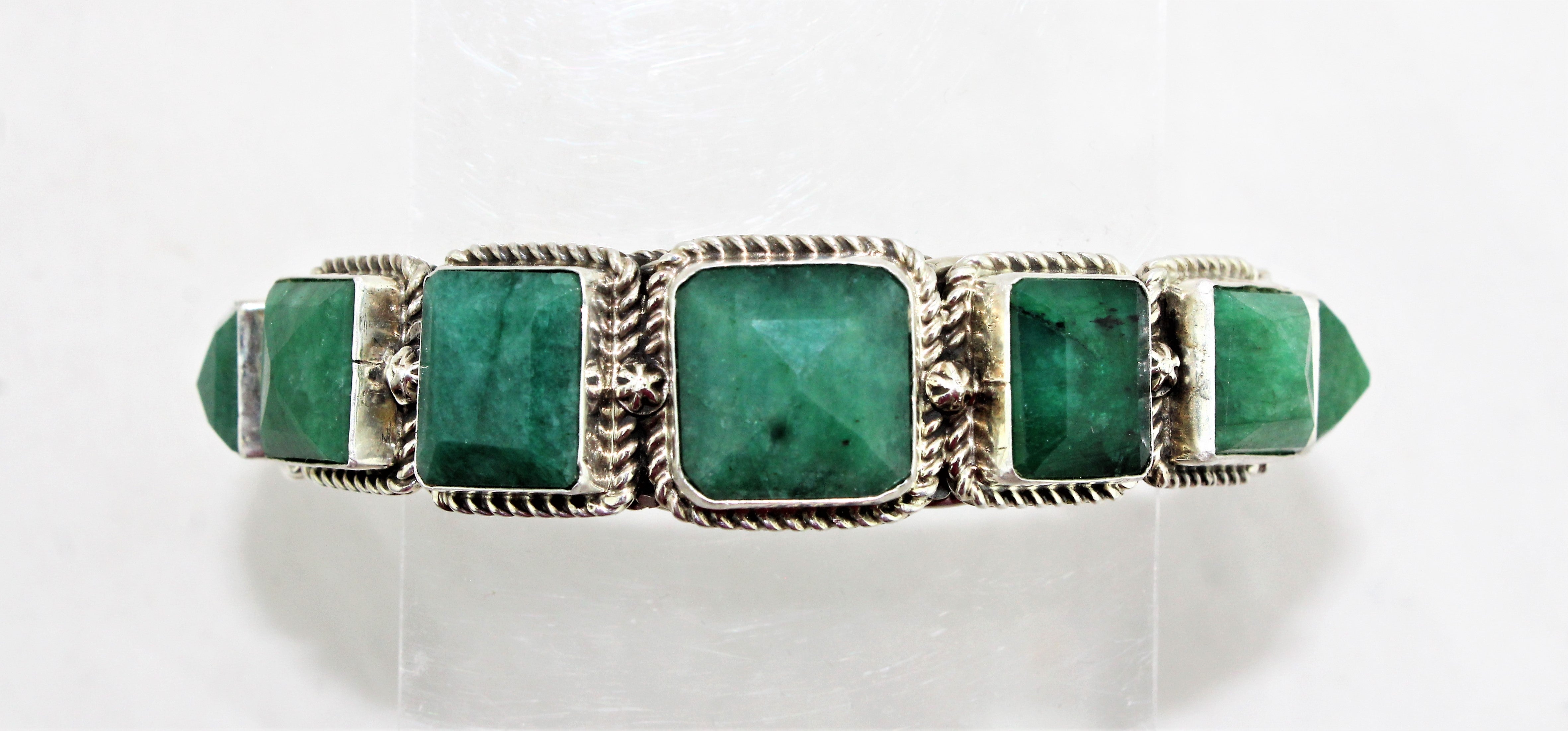 Natural Emeralds Sterling Silver Bracelet