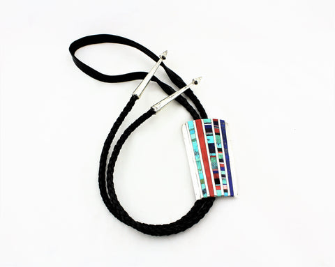 Navajo Sterling Silver Inlay Bolo Tie