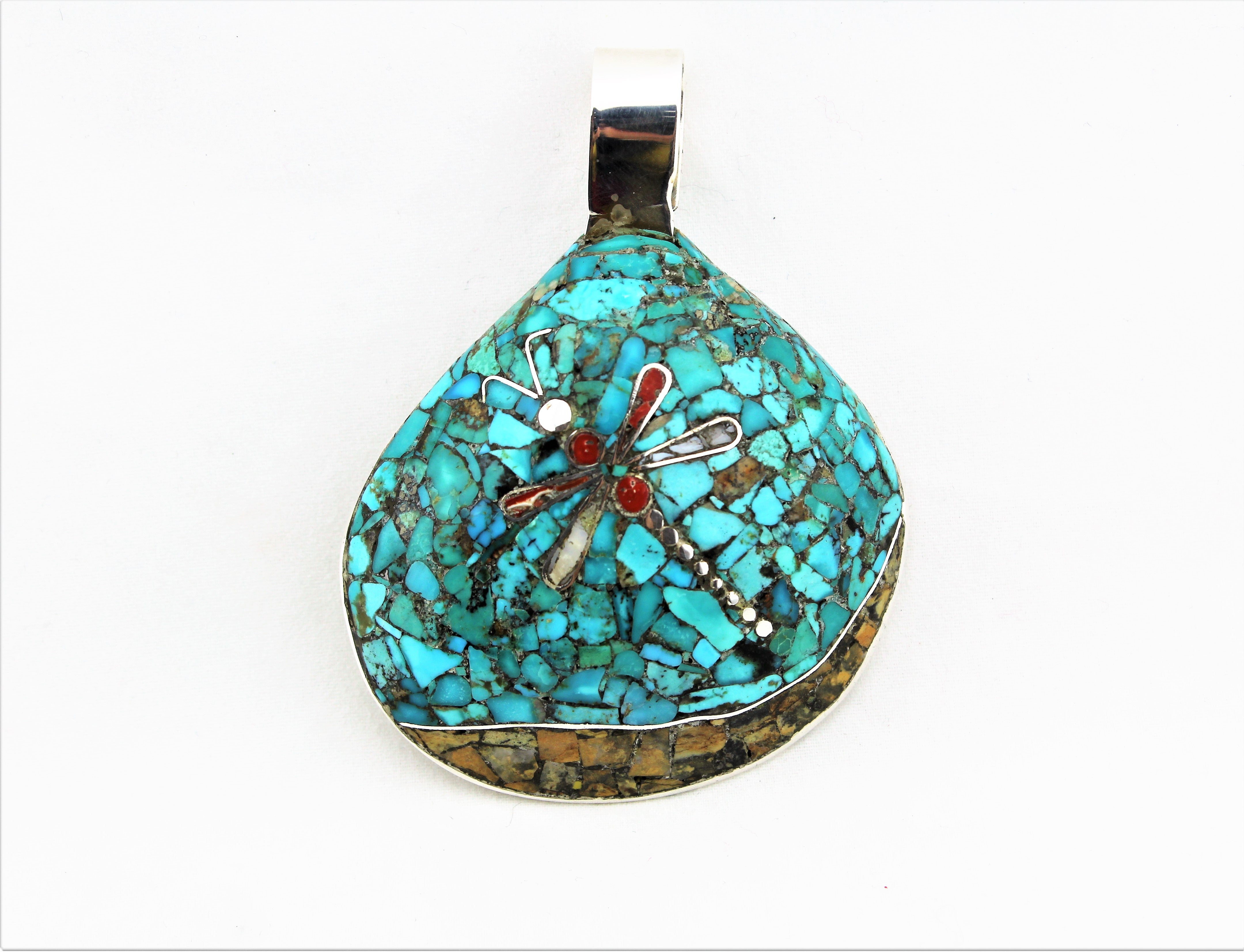 Santo Domingo Dragonfly Mosaic Shell Pendant