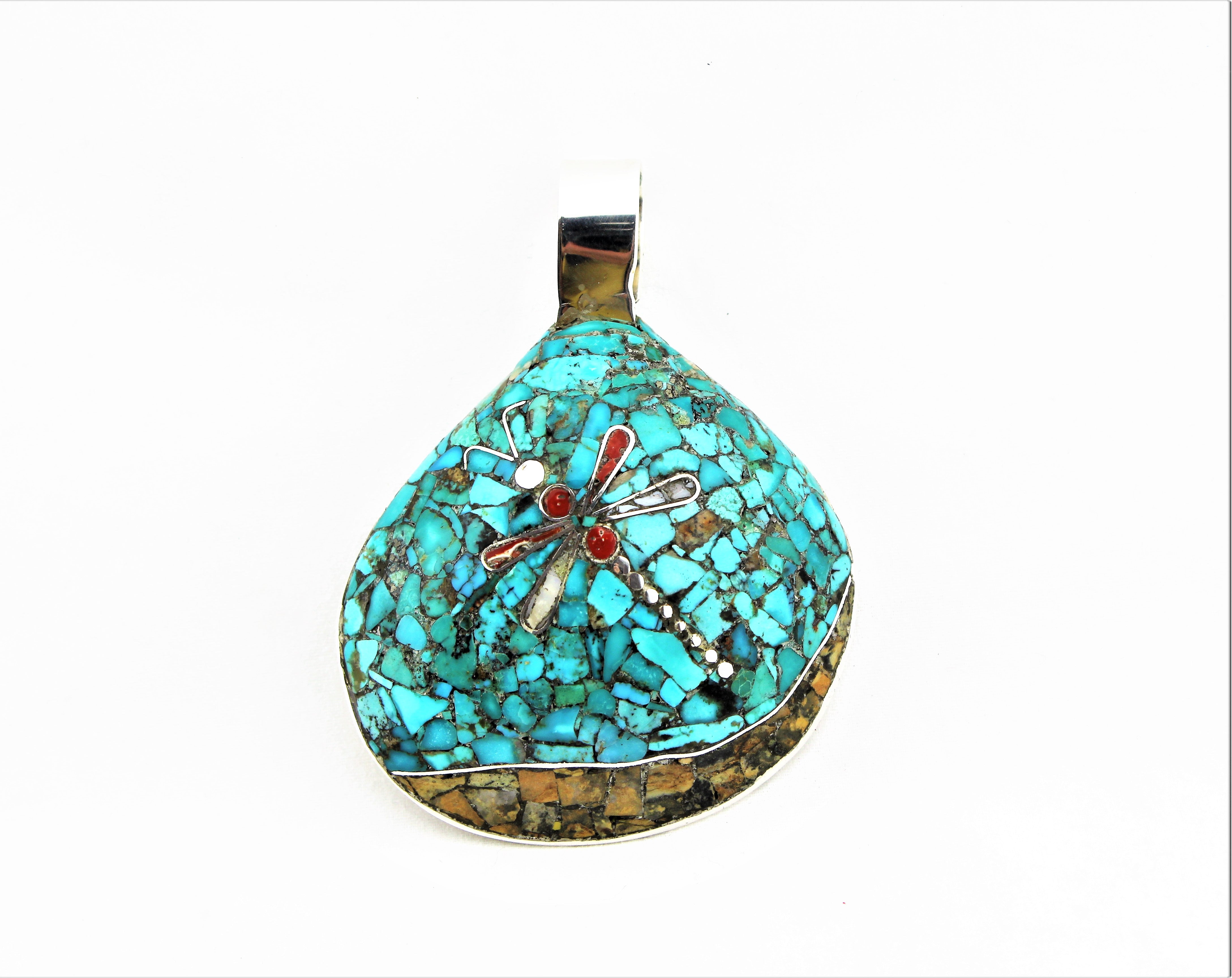 Santo Domingo Dragonfly Mosaic Shell Pendant