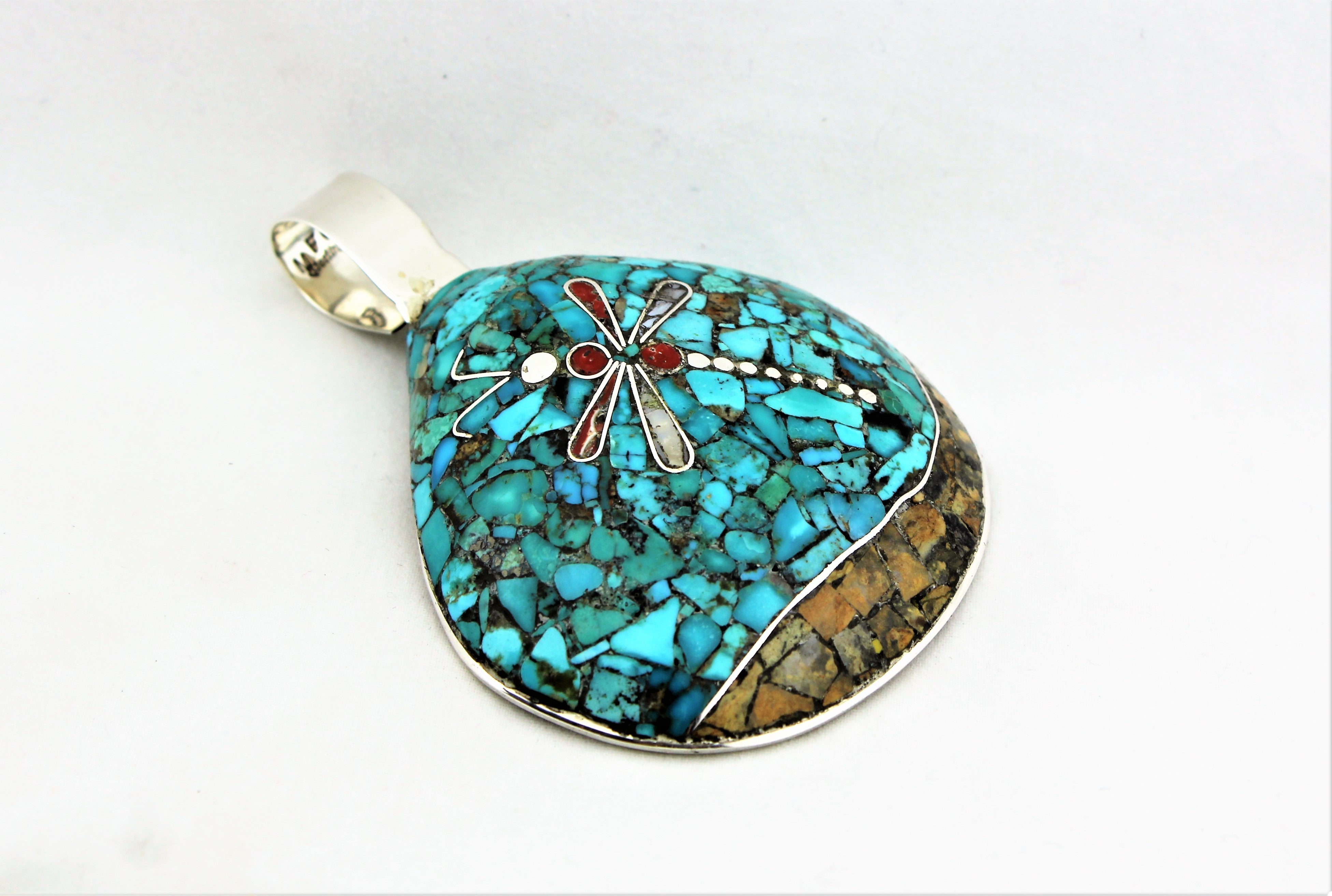 Santo Domingo Dragonfly Mosaic Shell Pendant