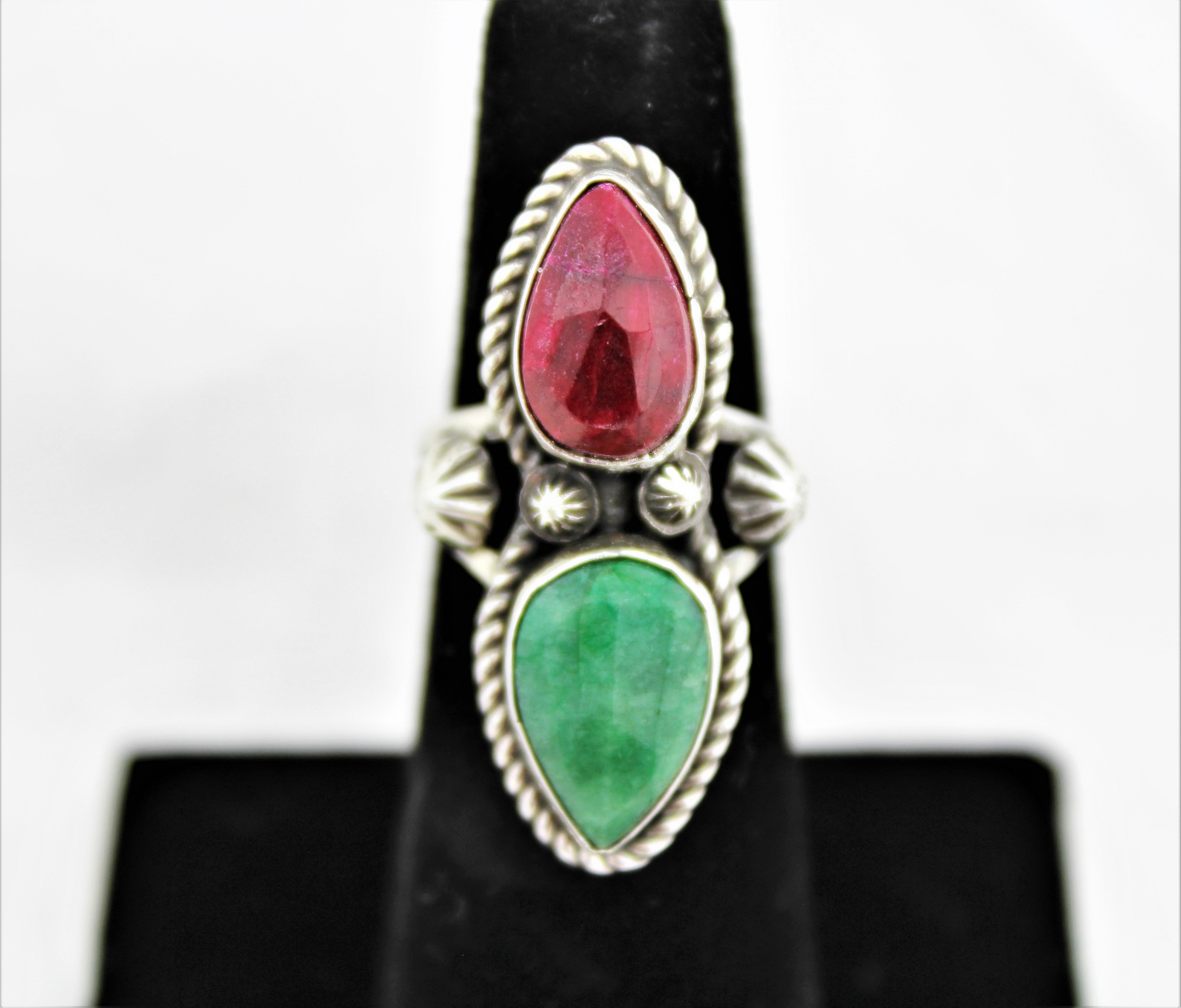 Ruby and Emerald Sterling Silver Ring