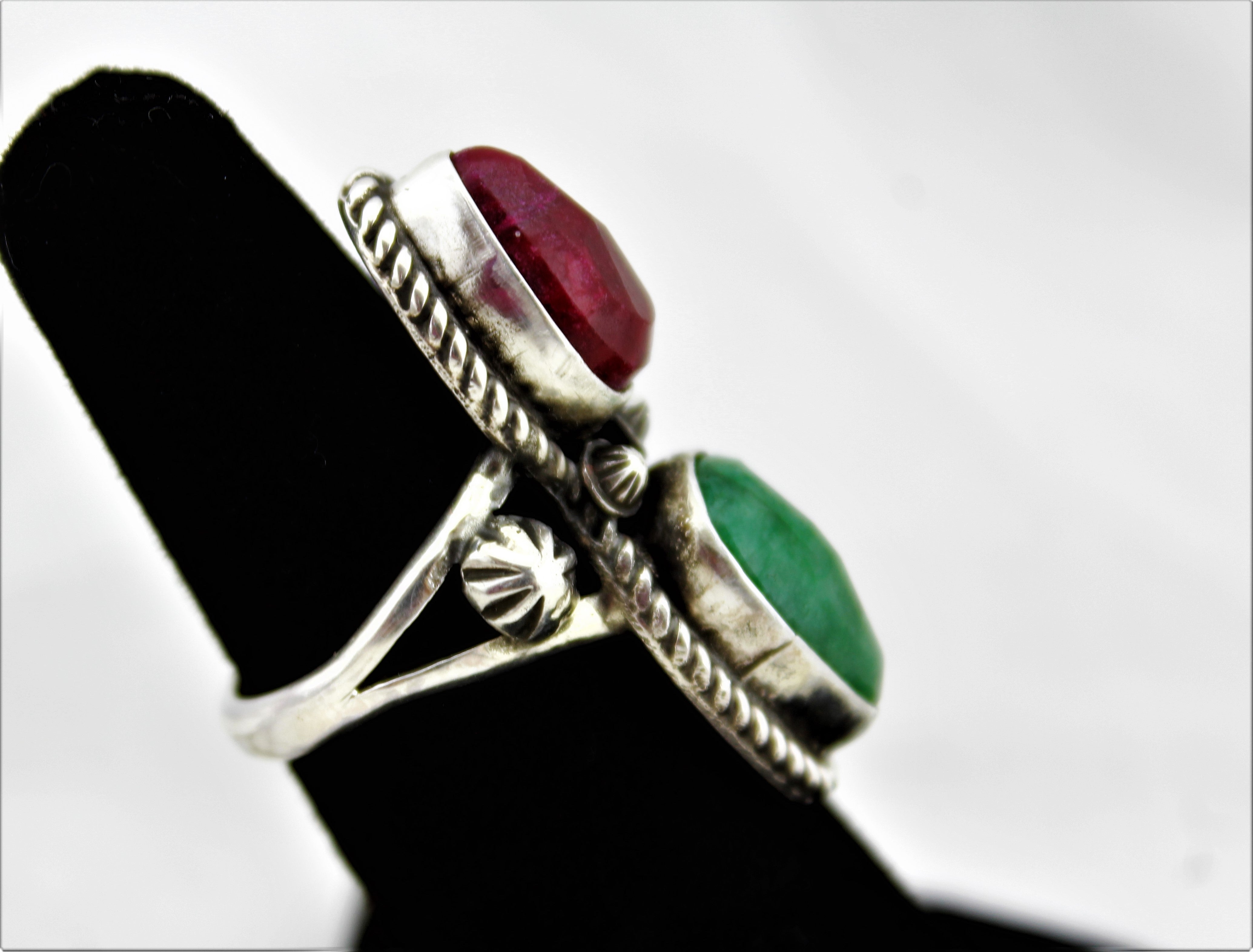 Ruby and Emerald Sterling Silver Ring