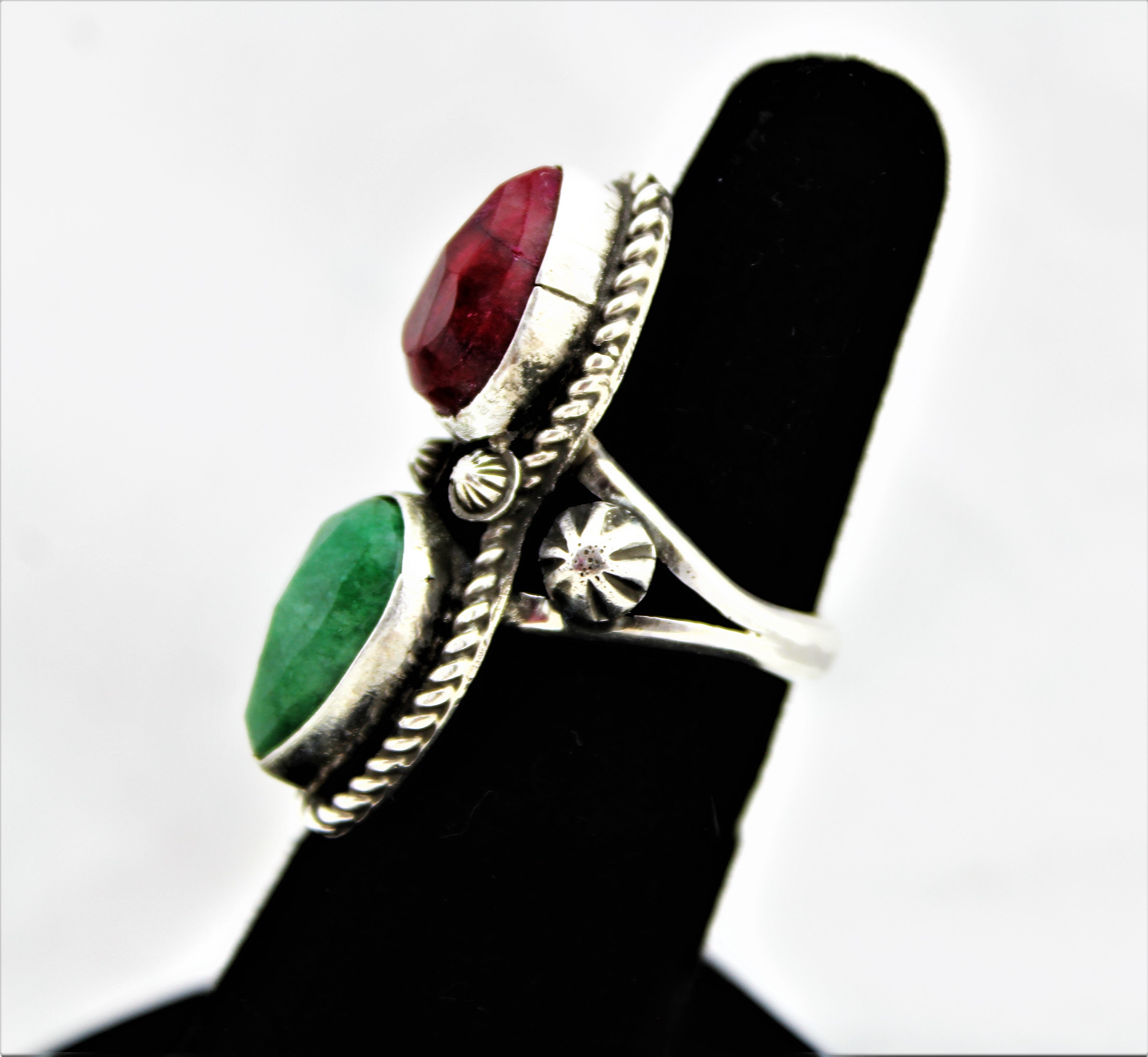 Ruby and Emerald Sterling Silver Ring