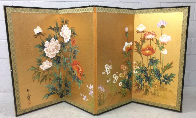 Hand-Painted Floral Screen Panel