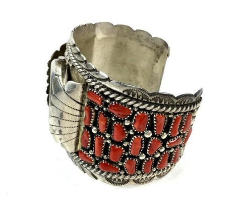 Sterling Silver and Coral Watch Cuff