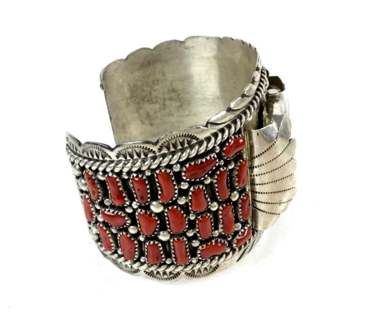 Sterling Silver and Coral Watch Cuff