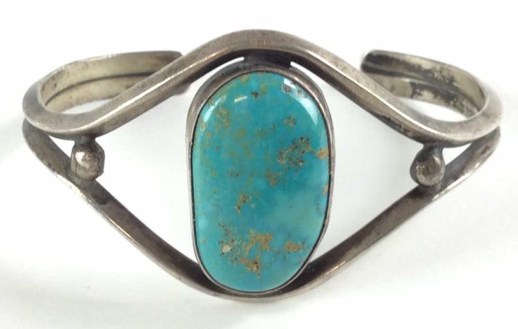 Dual Shank Child's Sterling Silver and Turquoise Bracelet