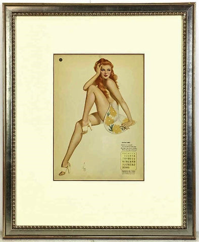 Framed Varga Pin Up Calendar Print Pair