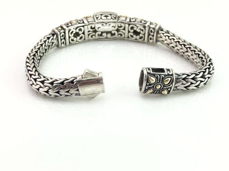 John Hardy Sterling Silver and 18K Gold White Sapphire Bracelet