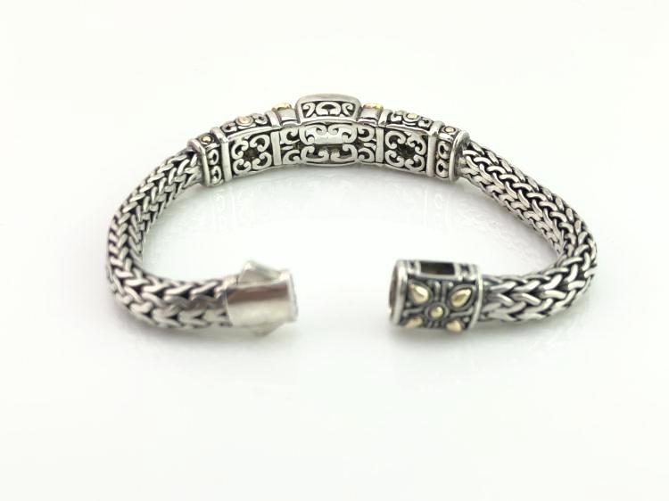 John Hardy Sterling Silver and 18K Gold White Sapphire Bracelet